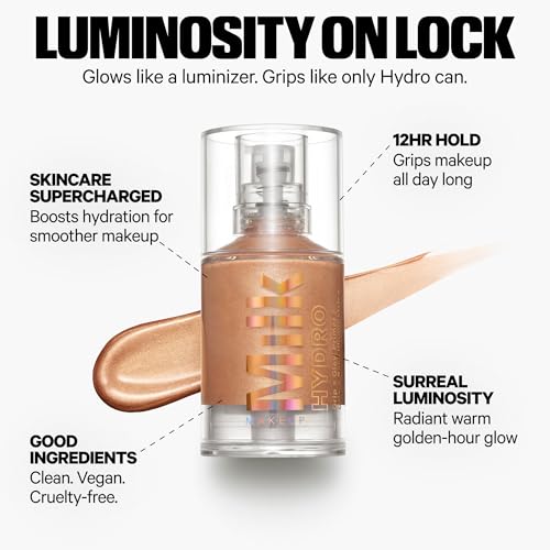 Milk Makeup Hydro Grip + Glow Primer with Hyaluronic Acid ? Illuminating Face Primer Grips Makeup for Up to 12 Hours ? Silicone-Free, Hydrating Formula with Radiant, Golden Finish ? 1 oz