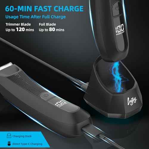 INVJOY Manscape Body Trimmer for Men, Waterproof Electric Razor/Shavers with Dual-Head for Facial, Pubic & Groin Hair Grooming, Ceramic & Foil Blades Hair Trimmer with LED - Birthday Gift for Him Dad