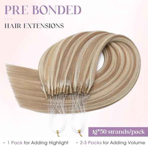 Elailite K Tip Hair Extensions Human Hair Real Remy Hair Golden Brown & Bleach Blonde 16 Inch U Tip Ktip Utip Keratin Bond Hot Fusion Pre Bonded Hair Extensions for Women 50G 50Strands