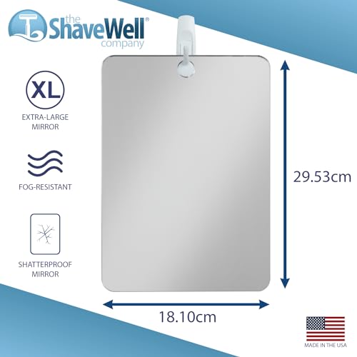 XL Anti-Fog Shower Shaving Mirror with Removable Adhesive Hook - 11.6"L x 7.1"W