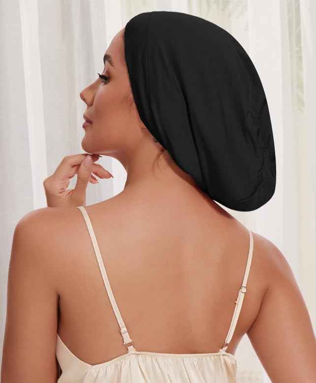 Kafteri 2 PCS Satin Silk Bonnet for Sleeping Women,Double Layer Hair Wrap Sleeping for Women Men, Silk Satin Lined Beanie Sleep Cap for Curly Hair Adjustable