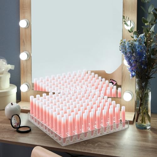 Mumufy Lipstick Holder Clear Acrylic Organizer Makeup Lip Gloss Organizer Plastic Cosmetic Display Case for Lipstick Brushes Bottles Perfume Essential Drawer Vanity Bathroom (100 Slot)