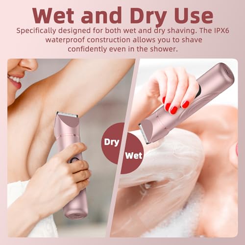 Bikini Trimmer for Women 3 in 1 Electric Shaver Razors Nose Hair Trimmer Waterproof Pubic Hair for Underarm Leg Arm Body (Rose Gold)