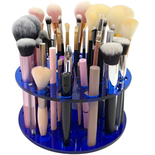 Makeup Brush Holder Organizer for Vanity Acrylic Make Up Brush Drying Rack Storage for Travel Cosmetic Brushes Display Stand with 42 Slots, Klein Blue