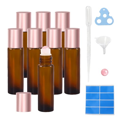 8-Pack 10ml Rose Quartz Roll-On Bottles for Essential Oils