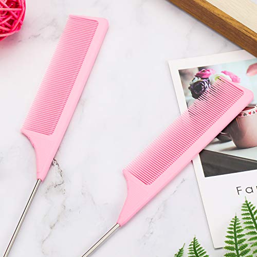 Pink Carbon Fiber Hair Comb with Metal Rat Tail - 9 Inch Styling Tool