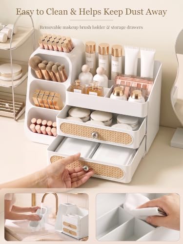 Booklov Large White Makeup Organizer with Drawers & Compartments - Vanity Storage
