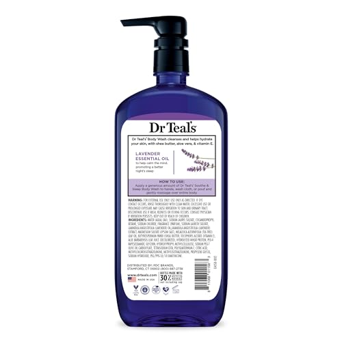 Dr Teal's Body Wash with Pure Epsom Salt, Soothe & Sleep with Lavender, 24 fl oz (Pack of 2) (Packaging May Vary)