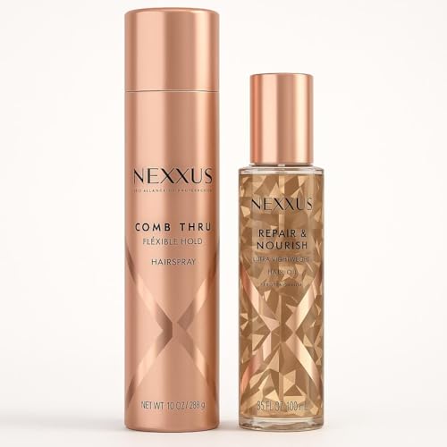 Nexxus Comb Thru 10 oz Flexible Hold Hair Spray & 3.3 fl oz Repair & Nourish Ultra Lightweight Hair Oil Bundle
