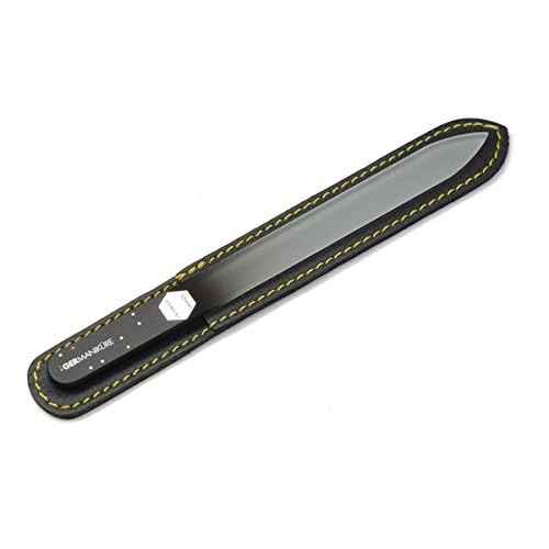 GERMANIKURE Black Glass Nail File & Pedicure Bar Set in Leather Sleeves - Ethically Made in Czech Republic - Professional Manicure & Pedicure Kit for Fingernail Care, Foot Callous & Dry Skin Removal