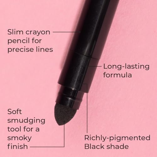 MCoBeauty - Crayon Liner and Smudge Brush - Dual-Ended Black Eyeliner Pencil with Built-In Smudging Tool - Creamy Formula for Precise or Smoky Eye Looks - Stocking Stuffers