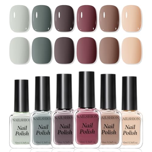 Nude Grays Nail Polish Set - Fast Air Dry, 6 Colors, No Lamp Needed
