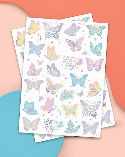 Pastel Butterfly Temporary Tattoos - 70 Foil Designs