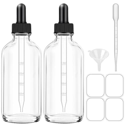 2 Pack 4oz Clear Glass Dropper Bottles for Essential Oils