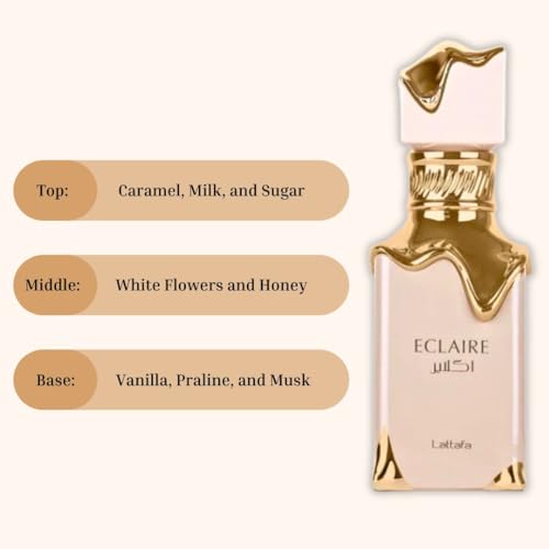Lattafa Eclaire Eau de Parfum Spray for Women, Gourmand Fragrance, 3.4 oz/100ml