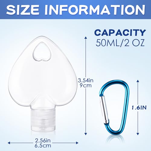 50 Pcs Traveling Bottles with Keychain 2oz Clear Keychain Bottle Plastic Heart Empty Refillable Liquid Packing Container Squeeze Plastic with Lid for Liquid Cream