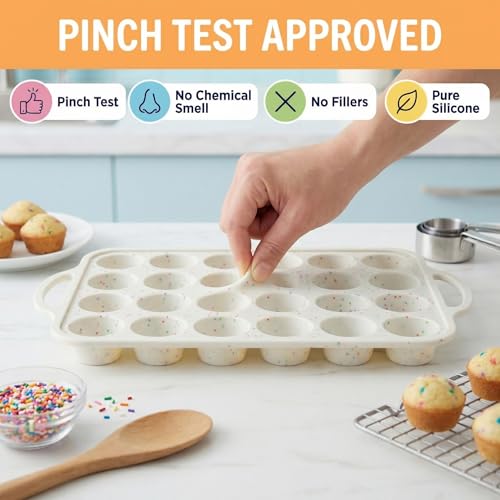 BAKE BOSS Mini Muffin Pan – 24 Cup Silicone Molds, 2 Pack