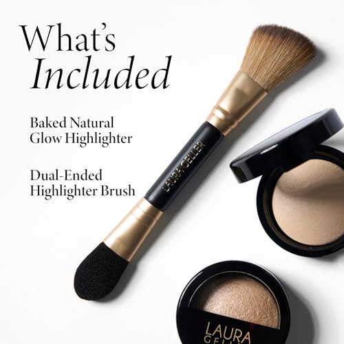LAURA GELLER Dual-Ended Highlighter Brush + Baked Natural Glow Highlighter - French Vanilla