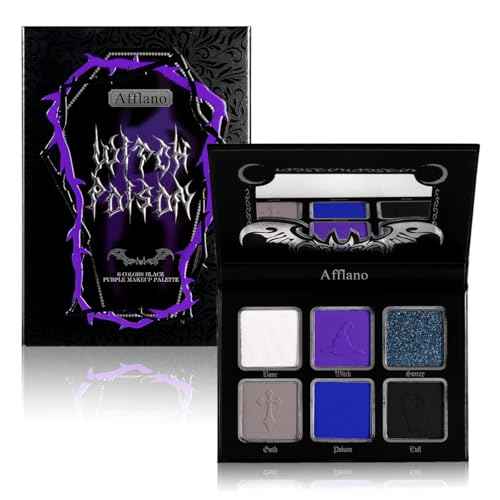 Afflano Goth Eyeshadow Palette Purple Blue, Multichrome Chrome Blue Purple Matte Black White Grey Dark Eye Shade, Gothic Halloween Makeup Eye Shadow Pallet for Joker Clown Cosplay SFX Makeup Costume