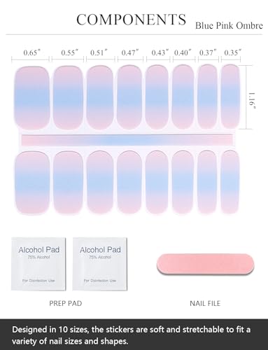 AutyaMee Semi Cured Gel Nail Strips (Blue Pink Ombre)-16 Pcs Gradient UV Nail Stickers | UV Light Required | Gel Nail Wraps, Light Slimmer And More Translucent