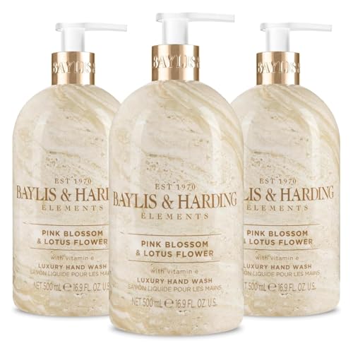 Pink Blossom & Lotus Flower Hand Wash with Dispenser - 16.9oz/500ml, 3-Pack - Baylis & Harding