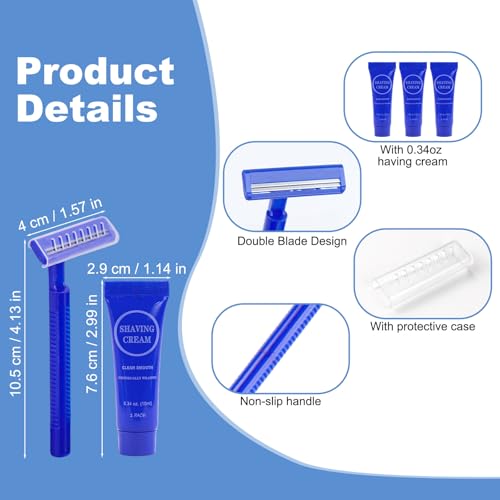 Disposable Razor Shaving Cream Set, Individually Wrapped Manual Twin Blade Shaving Razors in Bulk with Mini Smooth Shaving Cream Toiletries for Hotel Charity Camping Travel Homeless 0.34oz (10 Pack)