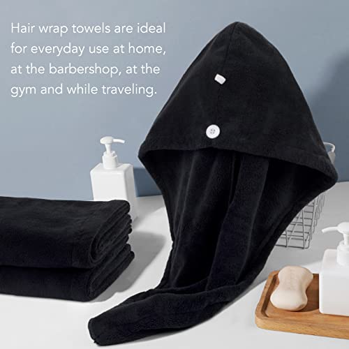 Hair Drying Towel Cap 3-Pack with Button - Quick Dry