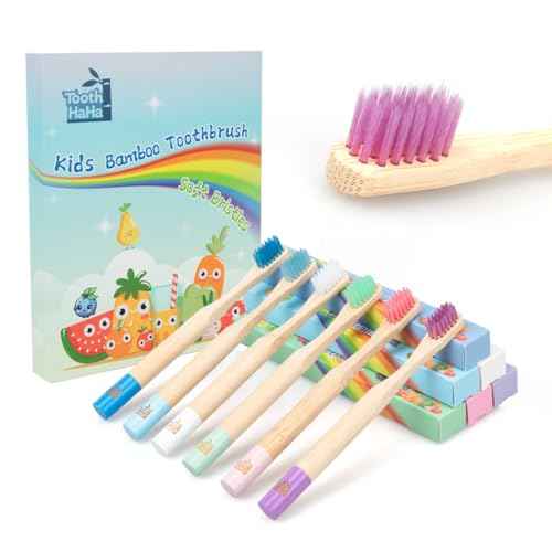 Kids Bamboo Toothbrushes, BPA-Free Soft Bristles, Eco-Friendly Natural Wooden Toddler Toothbrush, 6-Pack Travel Toothbrushes Set for Children