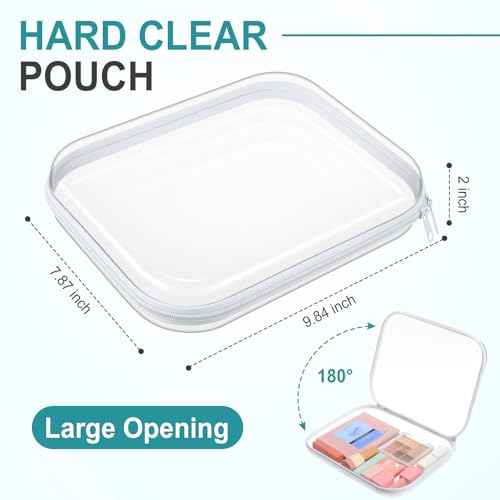 Sanwuta 10 Pcs Hard Zipper Case Clear Hard Pouches Plastic Zipper Pencil Box Toy Storage Bins Portable Plastic Container for Travel Toiletry Office Cosmetic Block Puzzle Organizer(M,Clear)