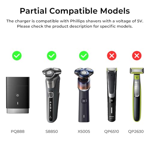 5V Fast Charger for Philips Norelco Newer Model 3900 2400, Wet & Dry Shaver Newer Series 2000 5000 7000 3000 QP2724 QP2834 QP1924, MG7910 MG5910 MG9510 Philips Oneblade 360 Trimmer Electric Shaver