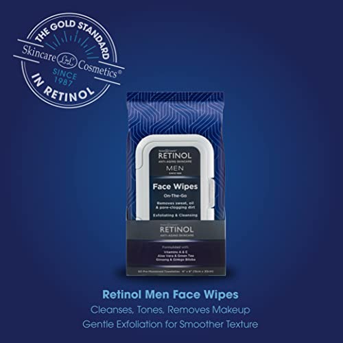 LIVAURA Retinol Men Facial Wipes Anti-Aging Cleansing Towelettes - Quickly cleanse face from sweat, oil and pore-clogging dirt without any heavy residue (60 Count (Pack of 1))