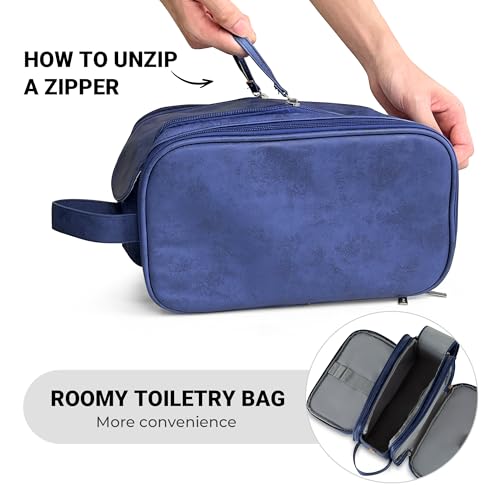 Elviros Large PU Leather Toiletry Bag for Men - Water-Resistant Travel Organizer