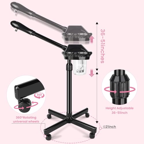 Professional Facial Steamer on Wheels with 30-Minute Timer