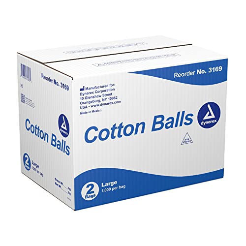 Dynarex Large Non-Sterile Cotton Balls - 2,000 Count (Pack of 2)