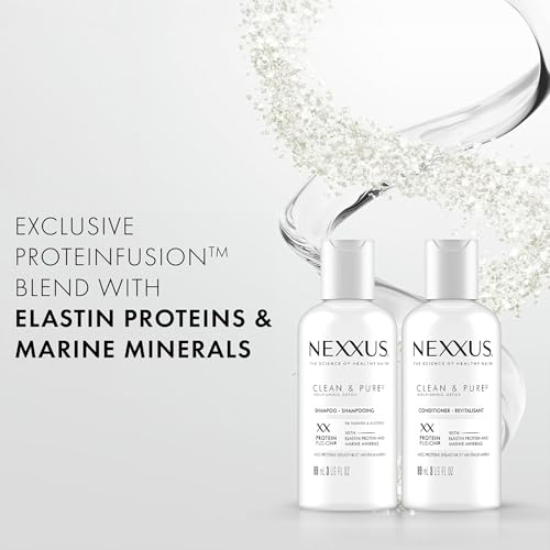 Nexxus Clean & Pure Shampoo and Conditioner, Travel-Size (6 Sets, 12 Bottles), Elastin Protein & Marine Minerals Purify & Detox, 3 Oz Ea