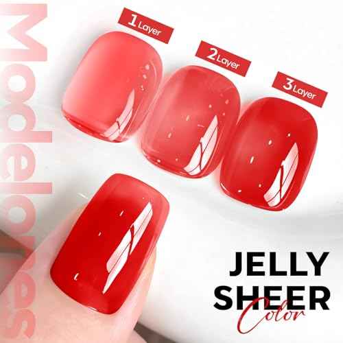 modelones Red Gel Nail Polish Jelly Translucent Gel Polish Neutral Sheer Nails Soak Off LED Nail Lamp Manicure Salon Gift 15 ML