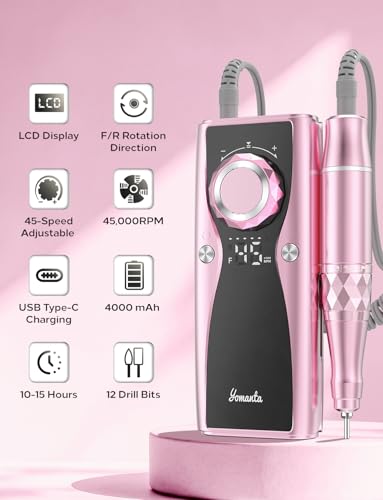 Electric Nail Drill Professional Kit: 45,000 RPM USB Rechargeable