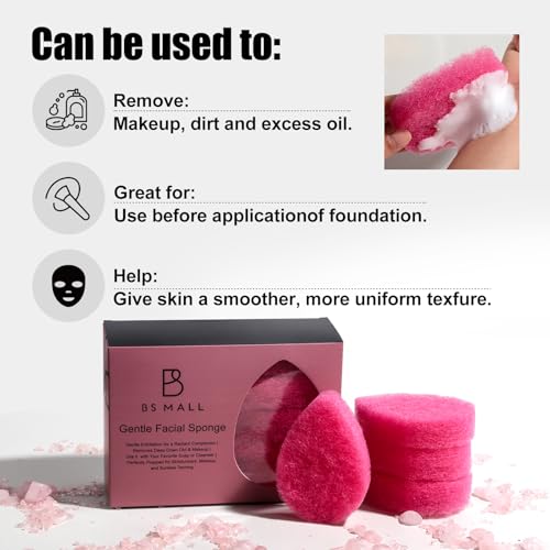 BS-MALL Facial Sponge 12 Pcs ? Exfoliating Face Scrubber for Deep Cleansing, Removes Blackheads, Reusable Design, Perfect for Skin Care Routine (Hot Pink-Soft Texture)