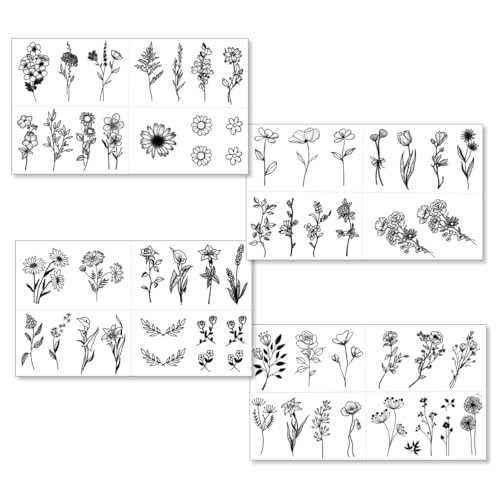 Black Flower Temporary Tattoos - Realistic Waterproof Designs