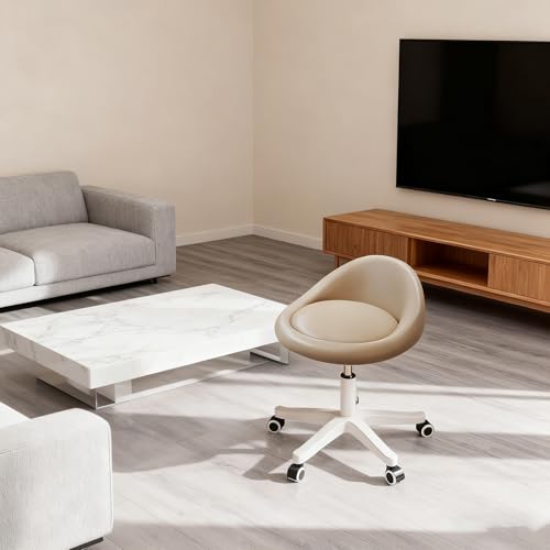 Rolling Stool ? Ergonomic Swivel Seat, Adjustable Height, Ultra-Quiet Wheels, Padded PU Leather Cushion, for Salon, Office, Massage & Medical Use Khaki