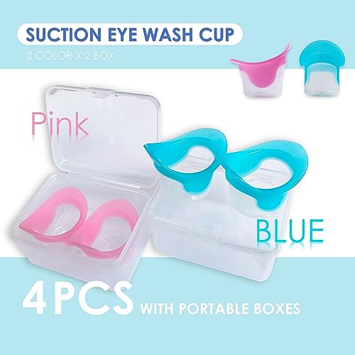Silicone Eye Wash Cups, Eye Wash Bath for Refresh and Clean Tired Eyes, 4 Pcs Updated Version Pink and Blue with 2 Storage Containers
