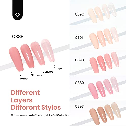 Beetles Gel Polish Nail Extension Kit 240 Pcs Gelly Tips Full Matte Short Coffin Shape 5 in 1 Glue Uv Led Lamp & Jelly Gel Polish Nude Pink Color Neutral Translucent Set Soak Off Nail Lamp Manicure