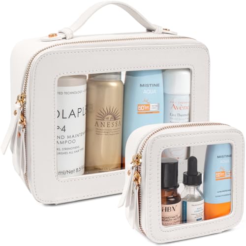 LETGO Clear Makeup Bags Set - TSA Approved Toiletry Bag with Handle Large Opening, Clear Toiletry Bags Case Pouch for Traveling Travel Car Orangizer Storage Essentials (Mini+Large White)