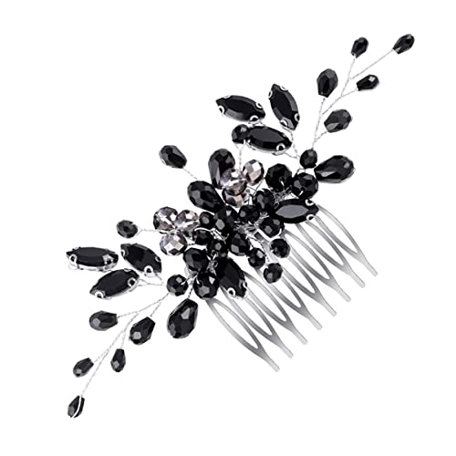 Black Teardrop Rhinestone Hair Comb - Bridal Wedding Hairpiece