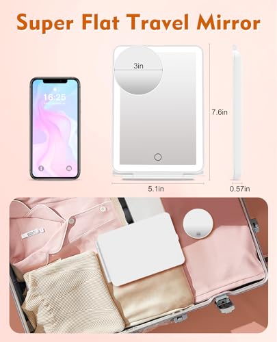 FUNTOUCH Rechargeable Travel Makeup Mirror with 10X Magnification