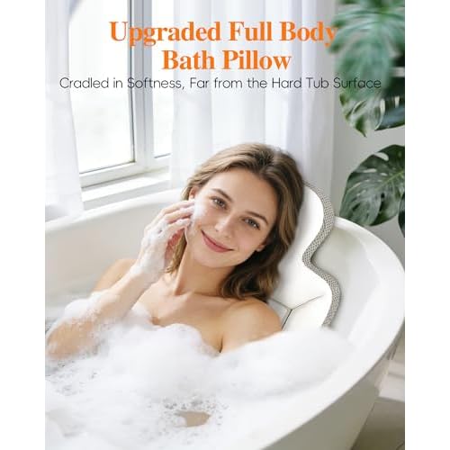 Full Body Bath Pillow for Bathtub, Thick Luxury Bathtub Cushion with Movable Lumbar Support and Laundry Bag, Bathtub Pillows for Head, Neck and Back Support, Bathtub Accessories for Women Spa Gift
