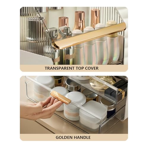 Omeily White Makeup Organizer Countertop Vanity Storage Case with Acrylic Cover