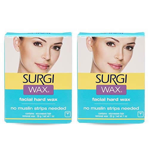 Surgiwax Microwaveable Facial Hair Removal Wax, Hard Wax Kit ? Stripless Hair Removal for Face, & Upper Lip, At-Home Waxing Kit for Women, 1 Oz, 2 Pack