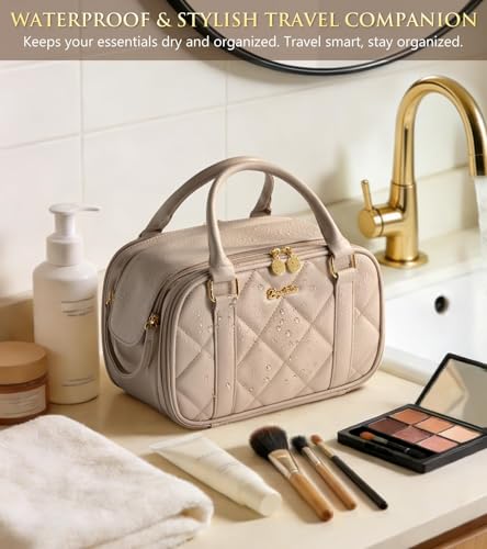 Bagstellar Large Capacity Travel Makeup Bag - Quilted Cosmetic Organizer