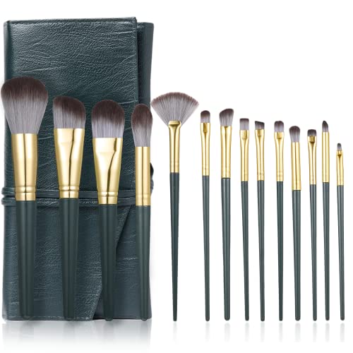 Make Up Brushes- Comfortable To Hold And Easy To Use. Eyeshadow, Blush, Powder, Foundation, Blending, Full Face Make up Brushes Set With Leather Holder